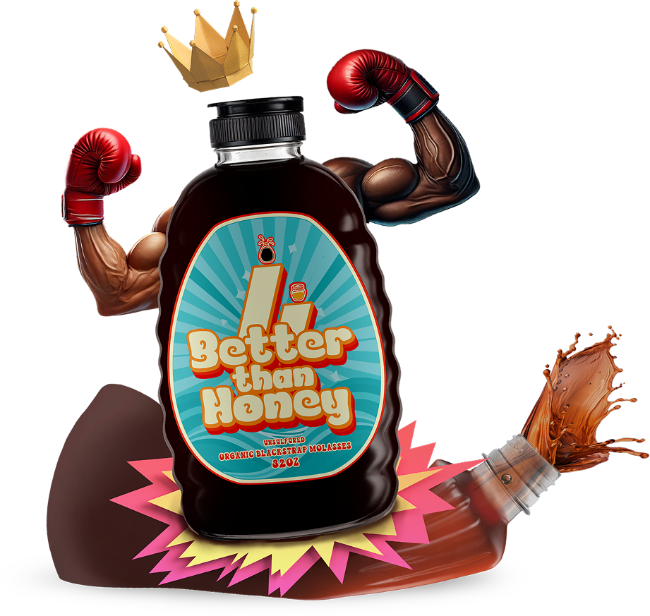 Blackstrap molasses bottle squishing a syrup bottle