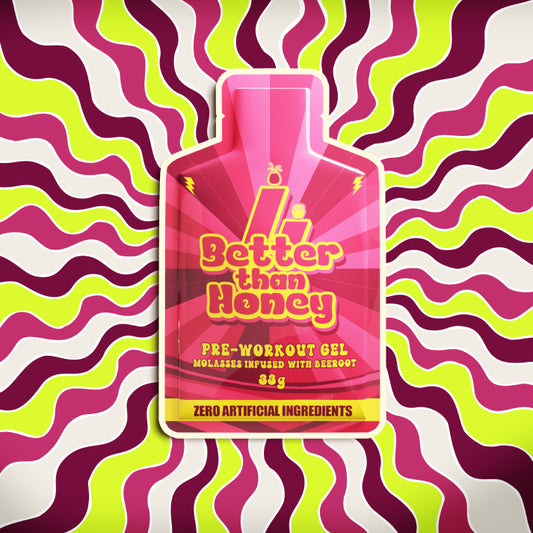 Pre-workout gel packaging with colorful wavy pattern