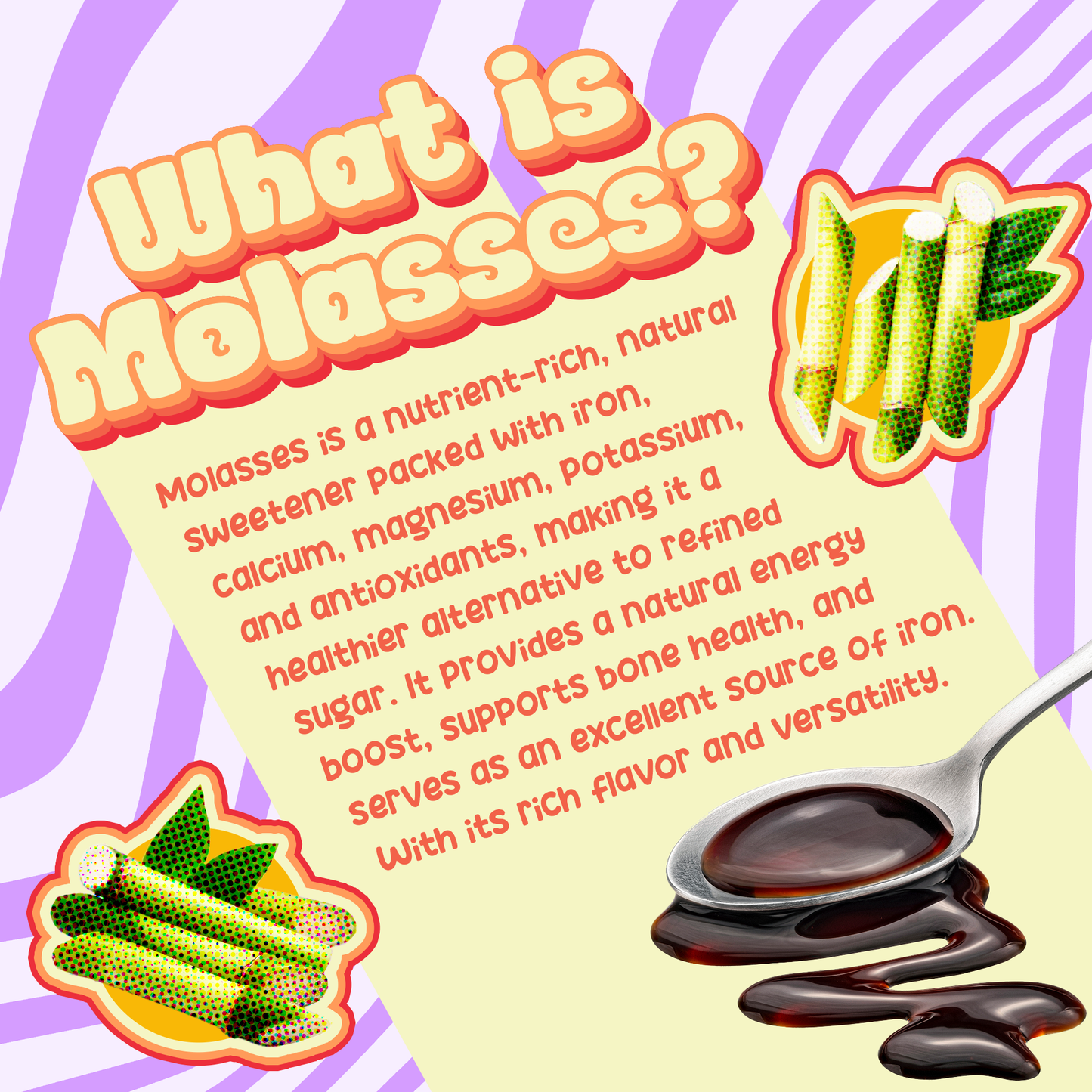 Better Than Honey sugar cane molasses poster showing benefits as the best natural sweetener for energy and wellness.