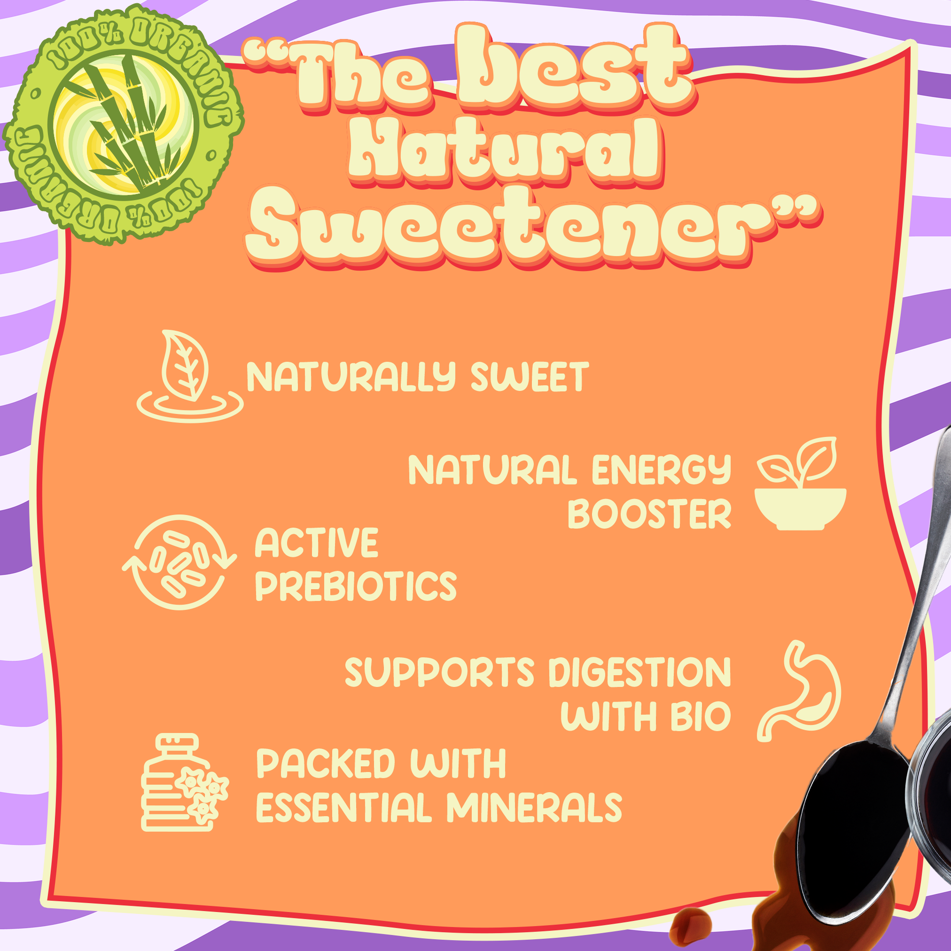 Better Than Honey sugar cane molasses poster showing benefits as the best natural sweetener for energy and wellness.