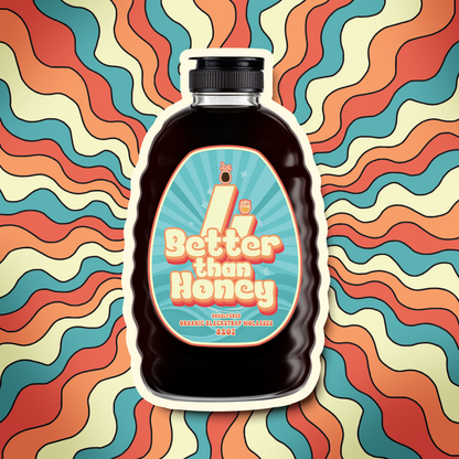 Better Than Honey organic blackstrap molasses bottle with wavy orange background – natural sweetener rich in iron, magnesium, and potassium.